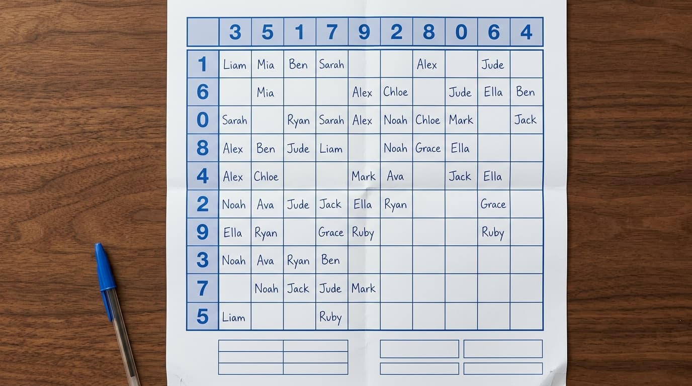 football squares board with unsold squares