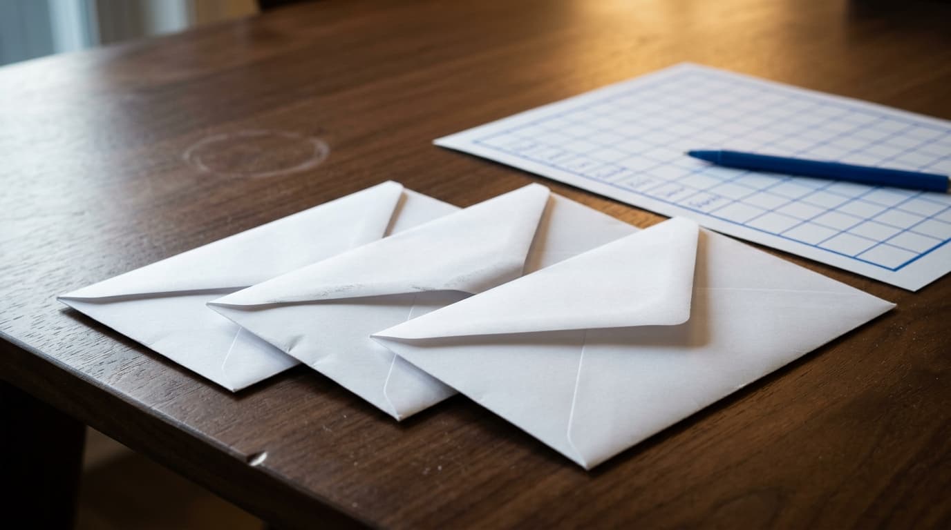 prize envelopes beside a super bowl squares board